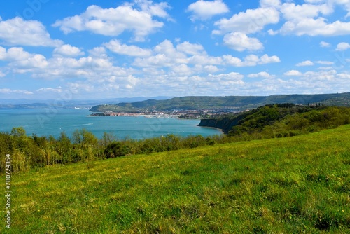 View of the town of Izola from Strunjan nature reserve at the coast of the Adriatic sea in Littoral, Slovenia © kato08