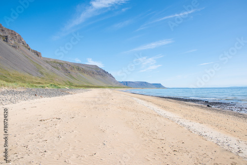 The sand beach of Bardastrond in Breidafjordur in Iceland