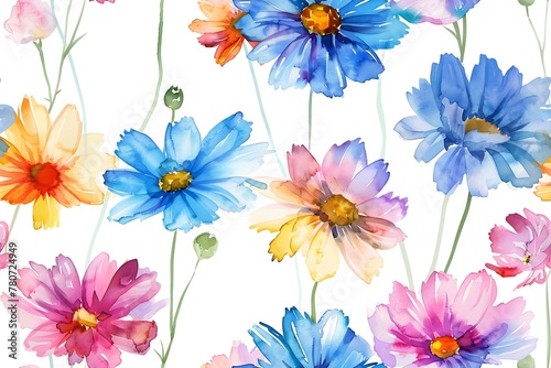 Watercolors of daisy flowers, seamless pattern tile. © DYNECREATIVE