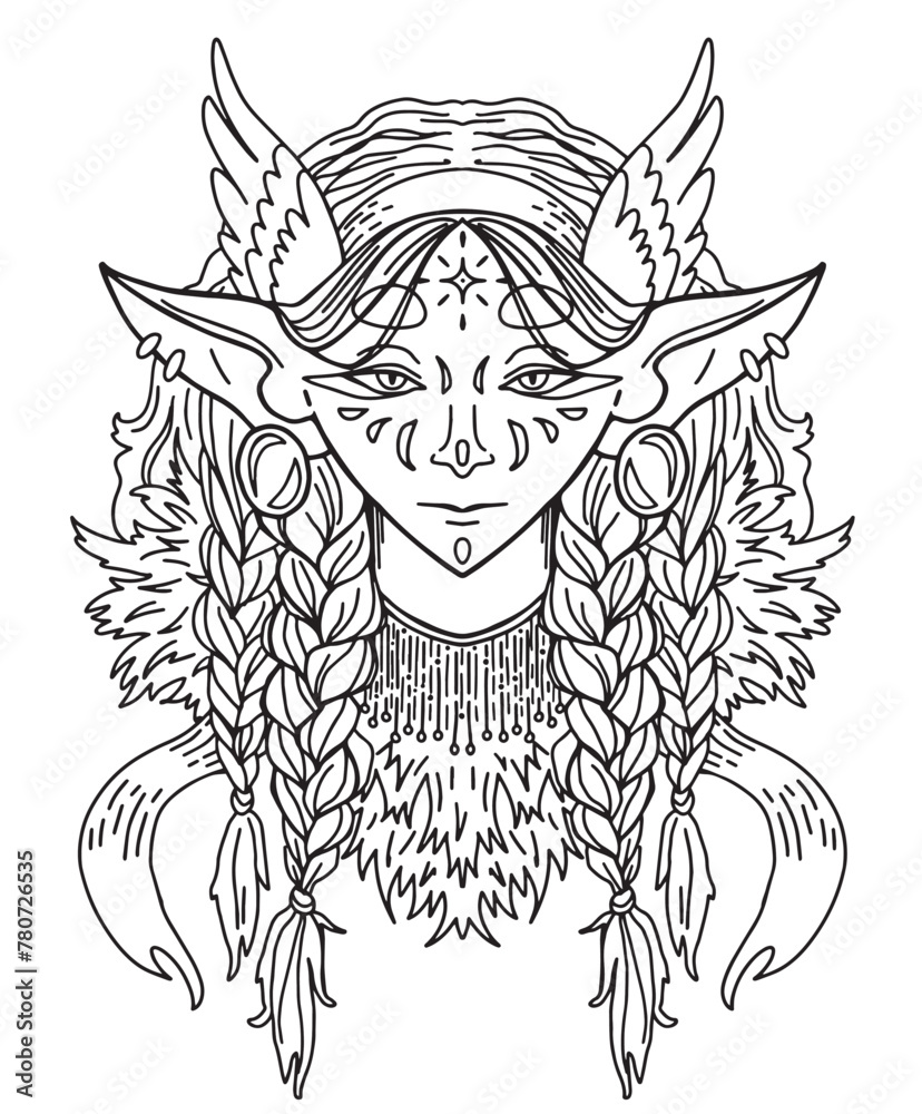 Obraz premium line drawing elf mask with fur