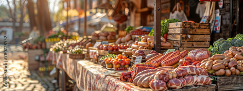 Rustic Charcuterie Delight, Meat Deli, Farm Fair, Homemade, Savoring Artisanal Meats, Concept for Gourmet Marketplace, Culinary Workshop, and Traditional Cuisine Event