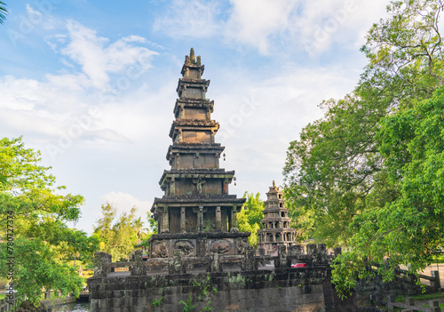 Summer scenery of Meilang Sisters Twin Towers in Chengmai, Hainan, China photo