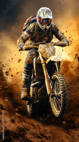 Motocross racing, Dirt track action, High-speed jumps, Dusty adrenaline, Motorbike close-ups, Extreme racing © Tatiana