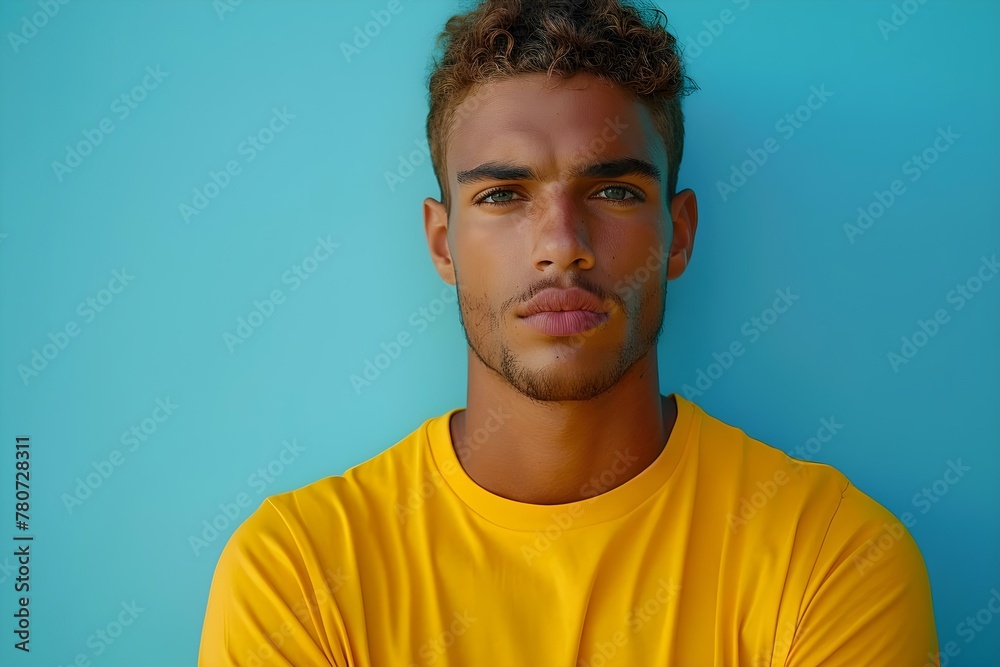 Realistic Front and Back Views of Male Yellow T-Shirts with Copy Space. Concept Male Yellow T-Shirts Front View, Male Yellow T-Shirts Back View, Copy Space, Realistic Details