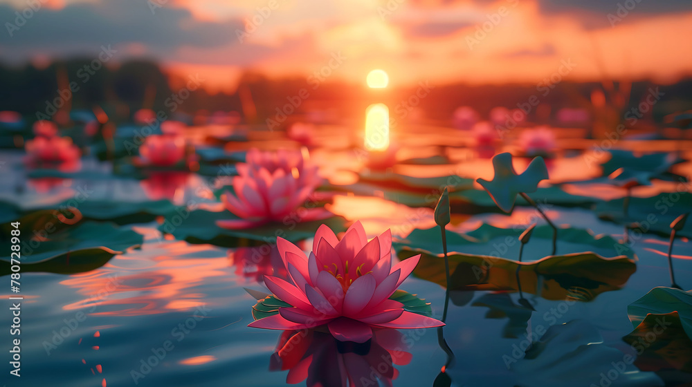 Golden Hour Bloom: Lotus Flowers at Twilight