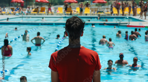 lifesaver lifeguard watching people at the pool