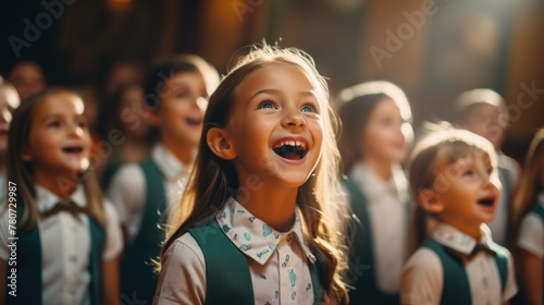Joyful Children's Choir Performance in Sunlit Venue © Anastasiia