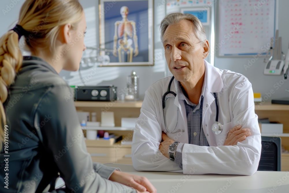 Physician discusses medical history with patient in clinic