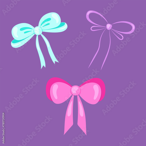 Set of ribbon bows. Bows for design. Bow for decoration, for gift wrapping. Vector illustration