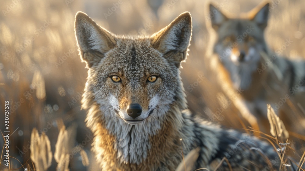 Majestic Coyotes in Golden Hour Grasslands