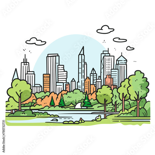 Central Park. Central Park hand-drawn comic illustration. Vector doodle style cartoon illustration