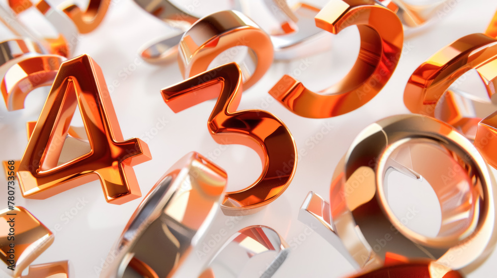 3D illustration of metal numbers, in random order on a white background. Suitable for topics related to mathematics, statistics, numeracy or typography 3D illustration of metal numbers, in random order on a white background. Suitable for topics related to mathematics, statistics, numeracy or typography