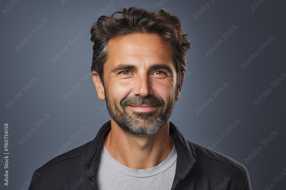 A man with a beard and gray hair is smiling A man with a beard and gray hair is smiling