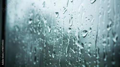 Rain-soaked windowpane close-up texture background