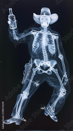 X-Ray Vision of Cowboy with Bottle and Gun
