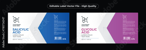Salicylic acid peel label design glycolic acid label design, cosmetic packaging design set template illustration editable print ready file download