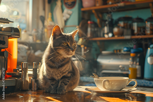 Gatos y tazas de café  photo