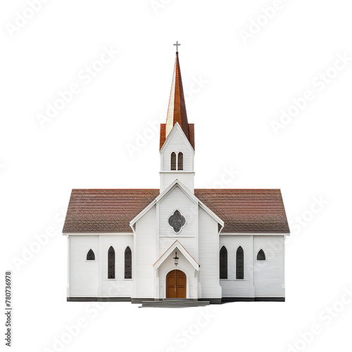 A photograph of a church placed on a flat, Isolated on transparent PNG background, Generative ai