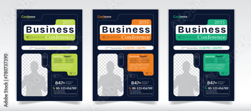 Modern conference flyer template and Three color variations conference flyer template