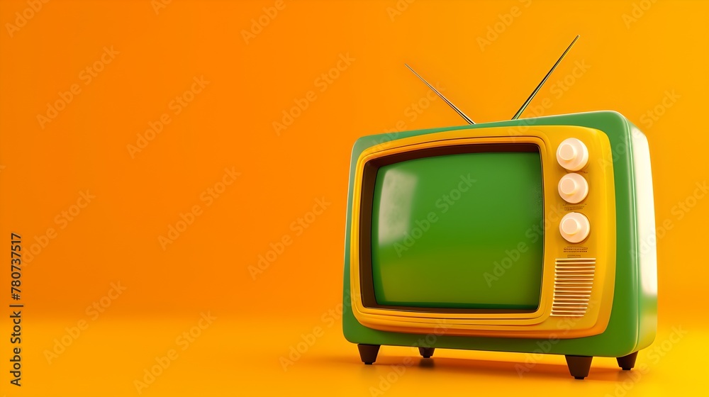 Retro green television on a bright orange background represents vintage style. Nostalgic media concept with a minimalist aesthetic. Ideal for design and tech themes. AI