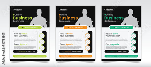 Corporate event flyer design template set, Corporate business conference a4 flyer design
