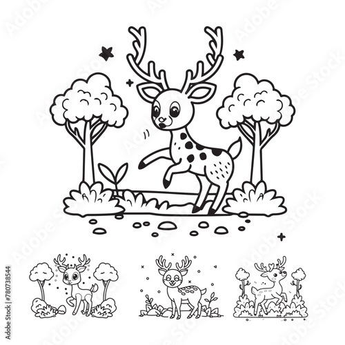 Cute deer cartoon coloring page illustration vector outline For kid s coloring book