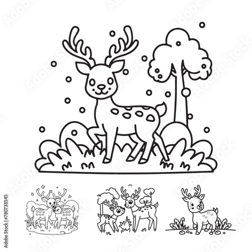 Cute deer cartoon coloring page illustration vector outline For kid's coloring book © Morsalin