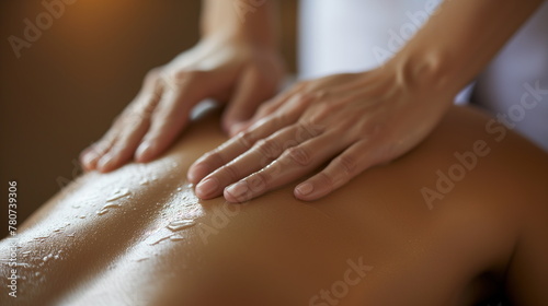woman lies on a massage table while a massage therapist performs a back massage using professional techniques in a spa setting