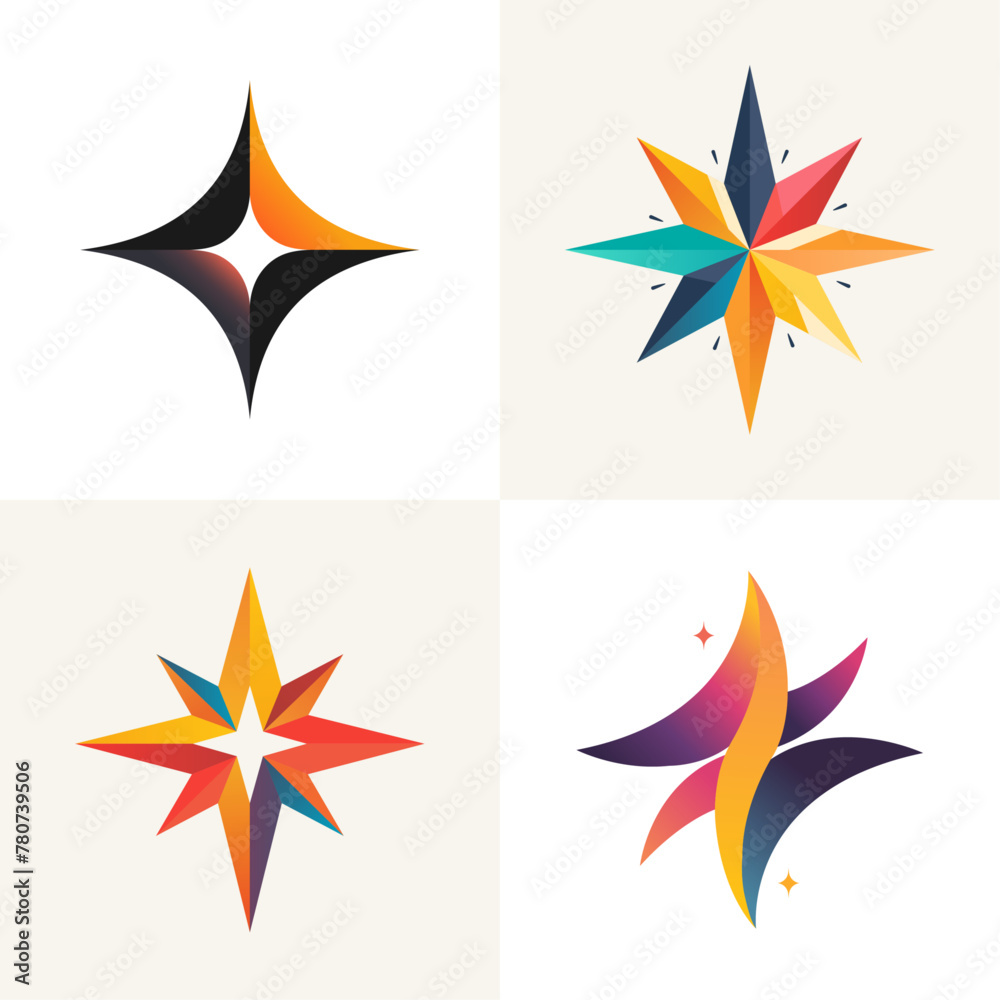 set of abstract star shapes logo icon design template, colorful starry universe vector