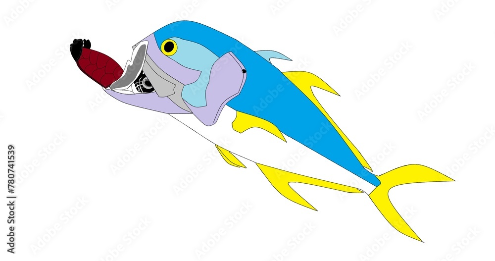 Fototapeta premium Crevalle Jack fish eating baby sea turtles