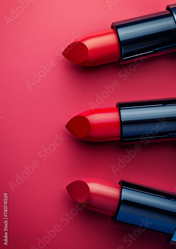 vertical shot close up of lipstick in a row on pink background for advertisement  lipsticks commercial banner  cosmetic poster