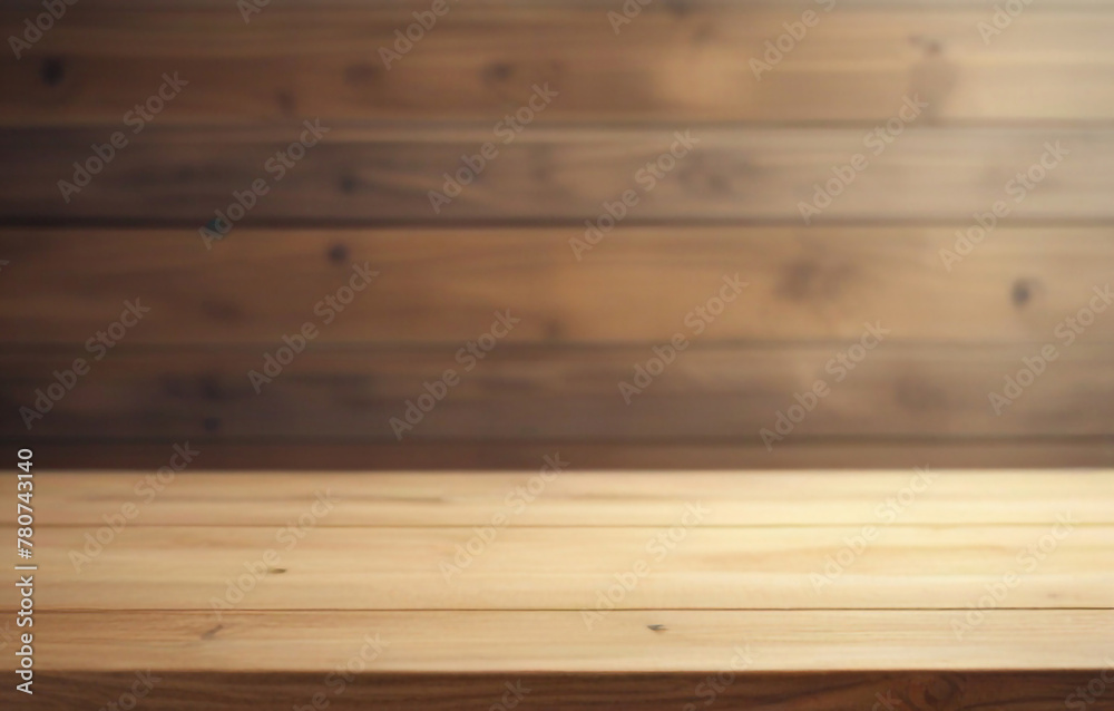 Wooden board empty table in front of blurred background 