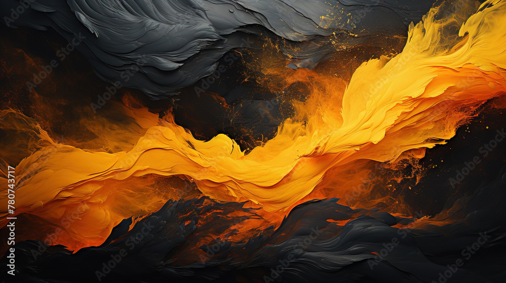 Black and Gold Oil Painting with Smoke and Liquid Wavy Effect Background