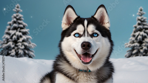siberian husky with beautiful fur and blue eyes with pastel colors background © Victor Photo Stock
