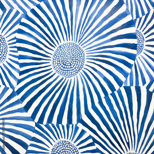 Hand drawn pattern of blue and white lines.