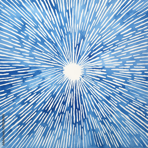 Blue and white pattern with many small lines, resembling the sun's rays. 