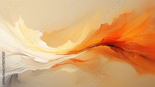 A Single Abstract Art White and Orange Scribble Wavy Lines on a Biege Color Background photo
