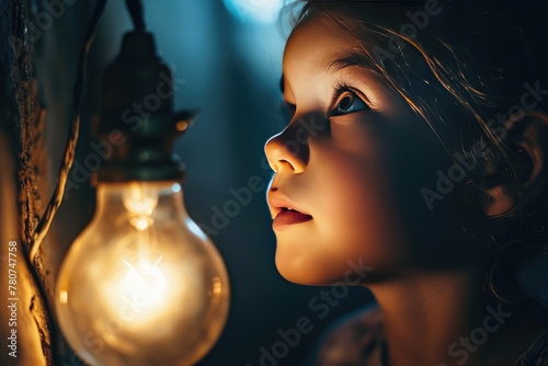 A moment of epiphany is shown as a bright lightbulb illuminating a young girl's face, AI-generated