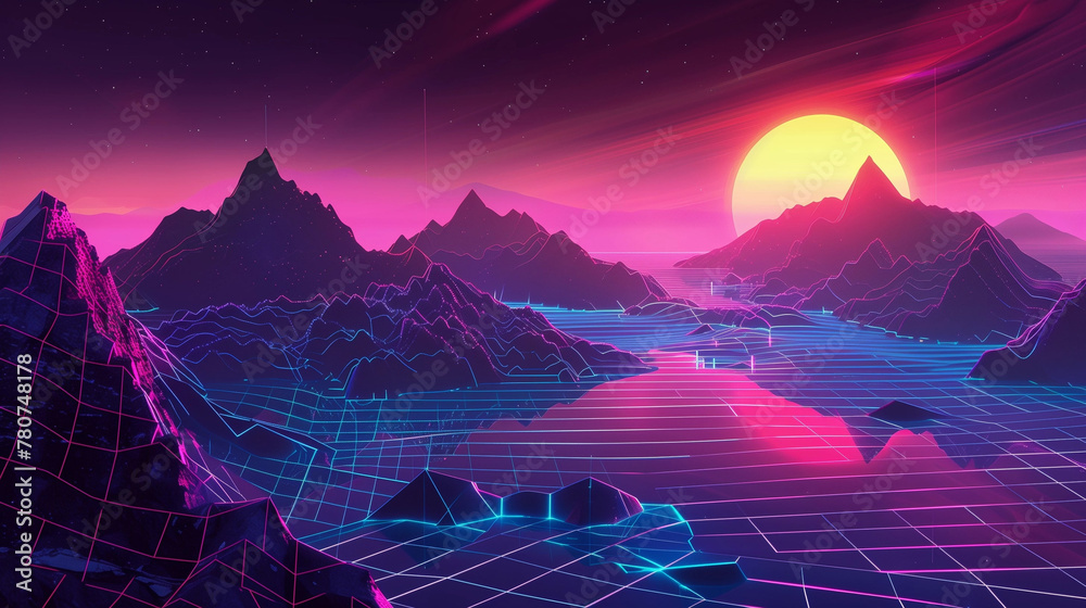 Ilustração do Stock: A retro synthwave background with neon grid lines ...
