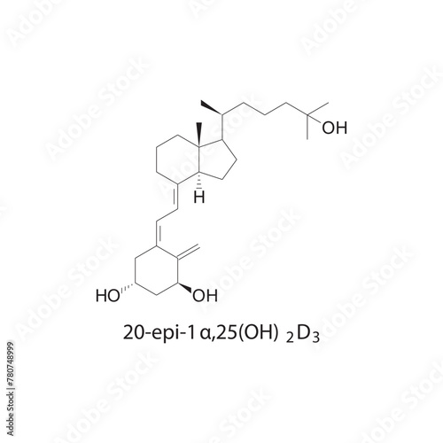 20-epi-1α,25(OH)2D3 flat skeletal molecular structure Vitamin D agonist drug used in Vitamin D deficiency treatment. Vector illustration scientific diagram.