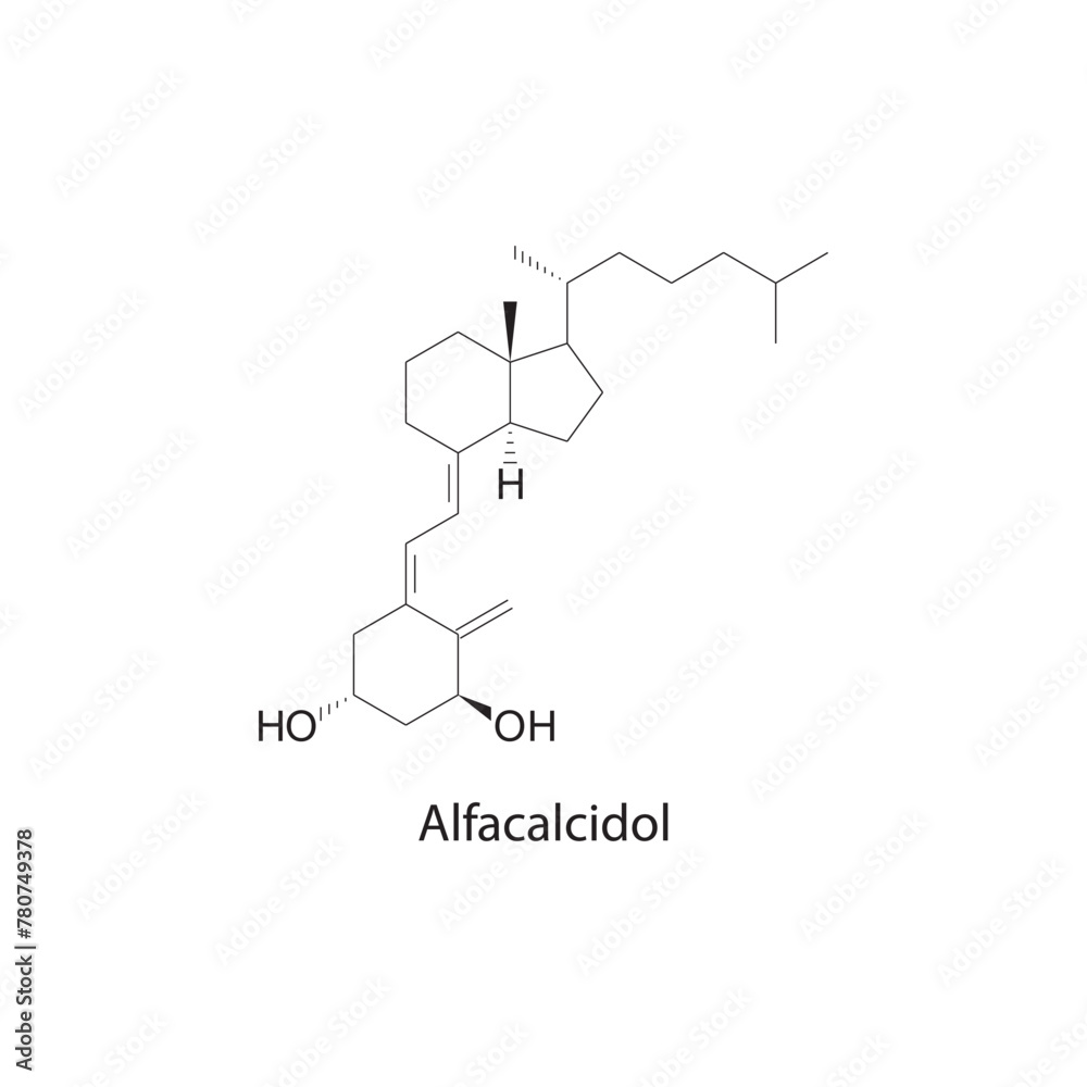 Alfacalcidol flat skeletal molecular structure Vitamin D agonist drug used in Hypocalcemia treatment. Vector illustration scientific diagram.
