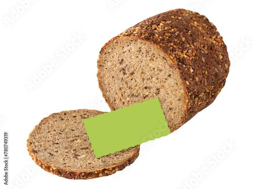 Wholegrain bread high in protein with green label isolated on white background