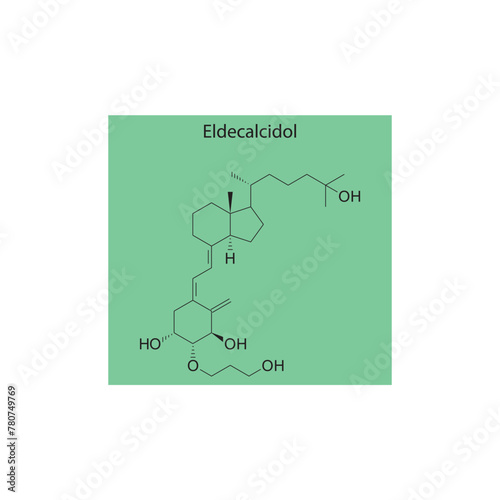 Eldecalcidol flat skeletal molecular structure Vitamin D agonist drug used in Osteoporosis treatment. Vector illustration scientific diagram.