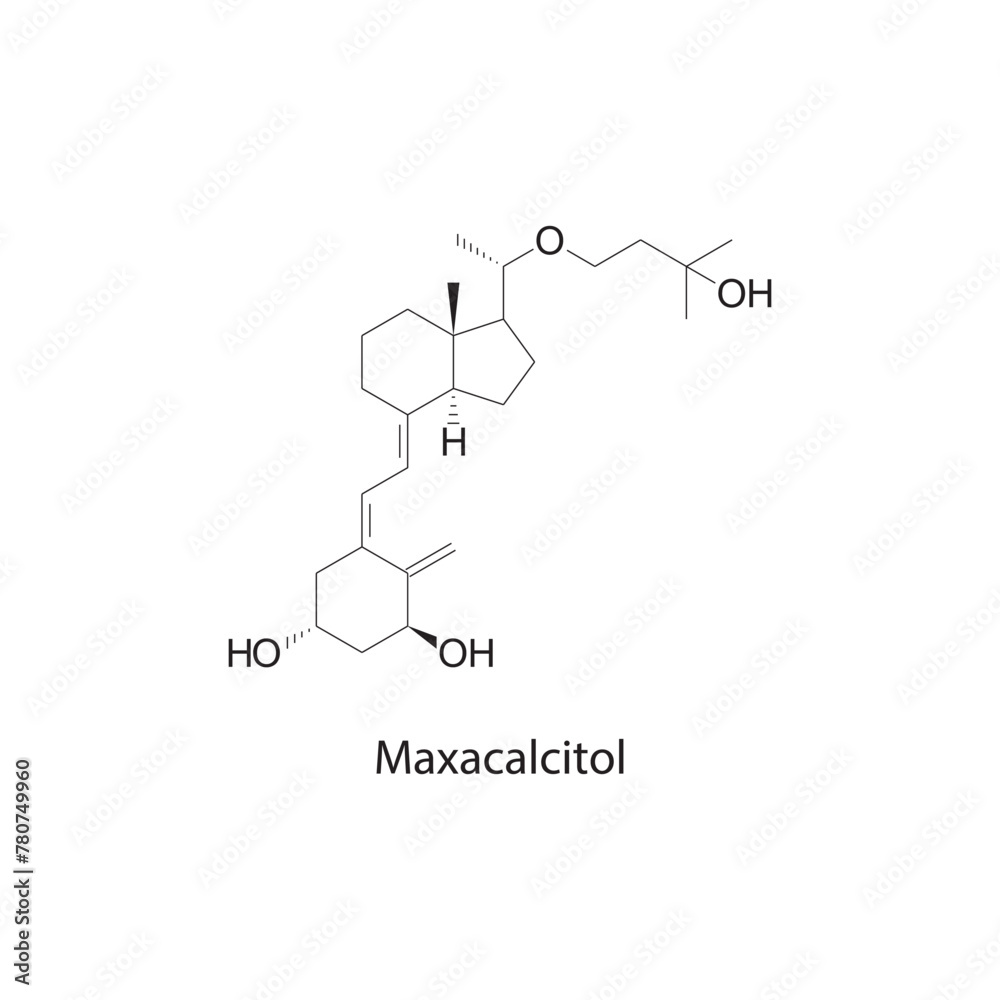 Fototapeta premium Maxacalcitol flat skeletal molecular structure Vitamin D agonist drug used in Secondary hyperparathyroidism treatment. Vector illustration scientific diagram.