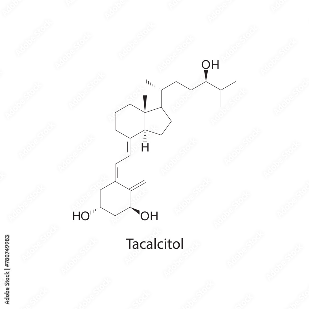 Tacalcitol flat skeletal molecular structure Vitamin D agonist drug used in Psoriasis treatment. Vector illustration scientific diagram.