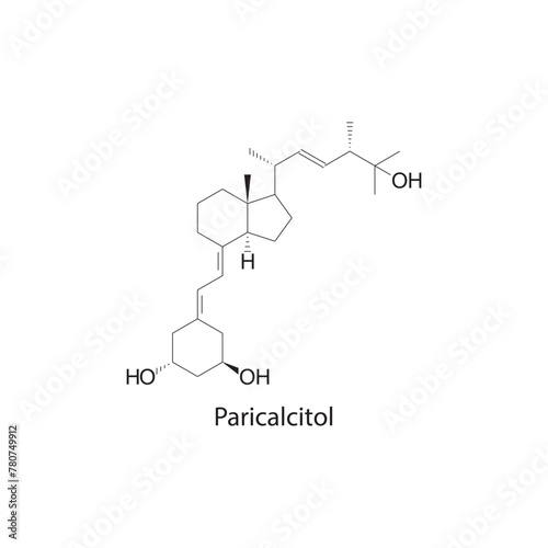 Paricalcitol flat skeletal molecular structure Vitamin D agonist drug used in Secondary hyperparathyroidism treatment. Vector illustration scientific diagram.