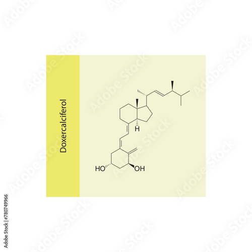 Doxercalciferol flat skeletal molecular structure Vitamin D agonist drug used in Secondary hyperparathyroidism treatment. Vector illustration scientific diagram.