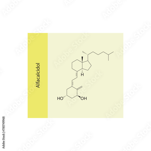 Alfacalcidol flat skeletal molecular structure Vitamin D agonist drug used in Hypocalcemia treatment. Vector illustration scientific diagram.