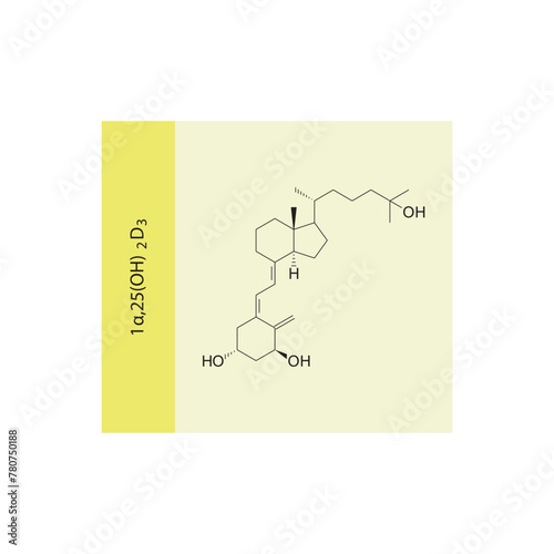 1α,25(OH)2D3 flat skeletal molecular structure Vitamin D agonist drug used in Vitamin D deficiency treatment. Vector illustration scientific diagram.