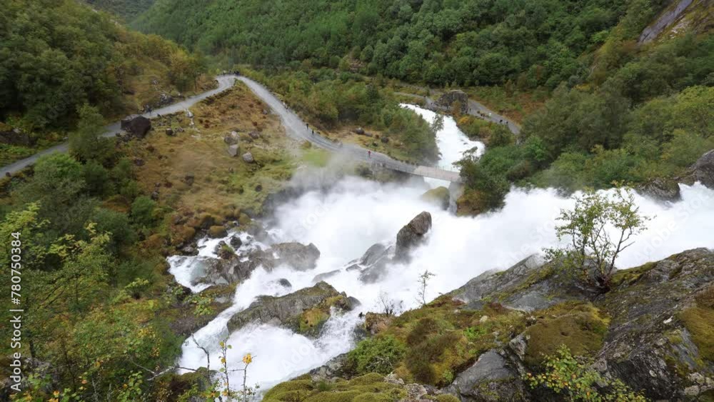 A scene of a very rainy day in the Briksdal Glacier Valley, Norway A scene of a very rainy day in the Briksdal Glacier Valley, Norway